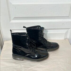 CHARLES ALBERT Black Patent Leather Combat Boots